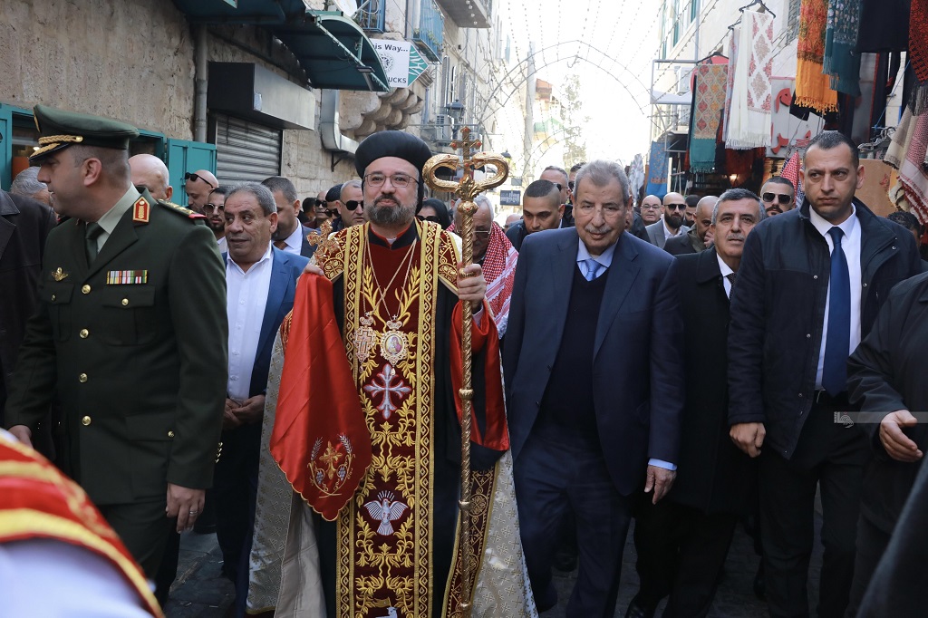 استقبال النائب البطريركي لأبرشية القدس والأردن وسائر الديار المقدسة للسريان الأرثوذكس المطران مار انتيموس جاك يعقوب (تصوير: أحمد مزهر/وفا)